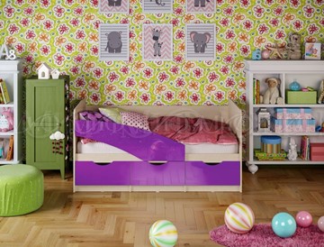 Детская кровать Бабочки 800*1600, Фиолетовый глянец в Махачкале