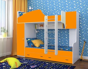 Детская кровать-шкаф Юниор-2, каркас Белое дерево, фасад Оранжевый в Махачкале
