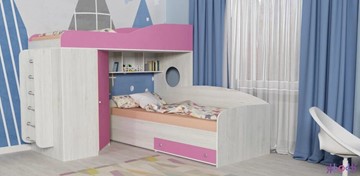 Кровать-чердак в детскую Кадет-2 с металлической лестницей, корпус Винтерберг, фасад Розовый в Махачкале