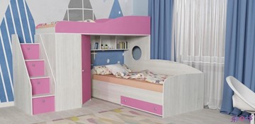 Детская кровать-шкаф Кадет-2 с универсальной лестницей, корпус Винтерберг, фасад Розовый в Махачкале