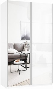 Шкаф 2-створчатый Прайм (Зеркало/Белое стекло) 1600x570x2300, белый снег в Махачкале