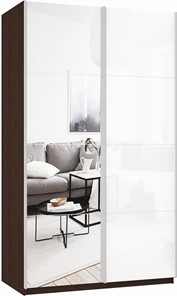 Шкаф 2-х створчатый Прайм (Зеркало/Белое стекло) 1200x570x2300, венге в Махачкале