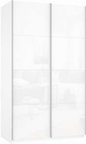 Шкаф 2-х дверный Прайм (Белое стекло/Белое стекло) 1400x570x2300, белый снег в Махачкале