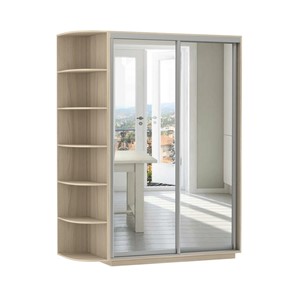 Шкаф 2-дверный Экспресс (2 зеркала), со стеллажом 1500x600x2200, шимо светлый в Махачкале