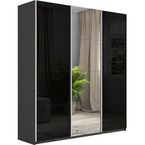 Шкаф 3-дверный Широкий Прайм (2 Стекла Черных / Зеркало) 2400x570x2300, Серый диамант в Махачкале