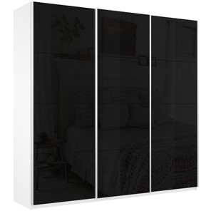 Шкаф 3-дверный Широкий Прайм (Черное стекло) 2400x570x2300,  Белый Снег в Махачкале