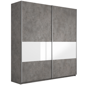 Шкаф 2-х дверный Широкий Прайм (ДСП / Белое стекло) 2200x570x2300, Бетон в Махачкале
