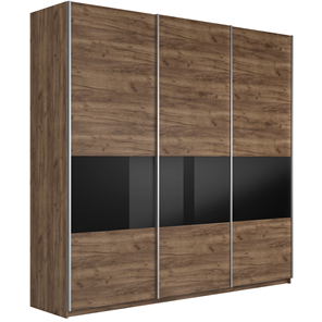 Шкаф 3-дверный Широкий Прайм (ДСП / Черное стекло) 2400x570x2300, Крафт Табачный в Махачкале