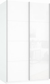 Шкаф двухдверный Прайм (ДСП/Белое стекло) 1400x570x2300, белый снег в Махачкале