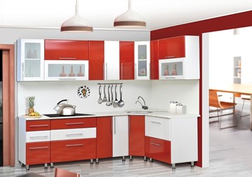 Угловая кухня Мыло 224 2600х1600, цвет Красный/Белый металлик в Махачкале