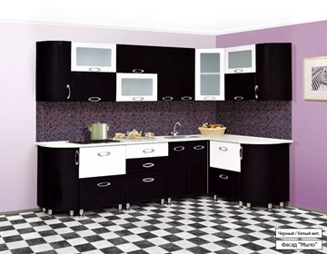 Угловая кухня Мыло 128 2700х1500, цвет Черный/Белый металлик в Махачкале