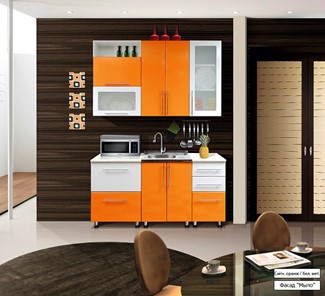 Кухня маленькая Мыло 224 1600х718, цвет Оранжевый/Белый металлик в Махачкале