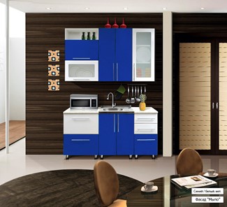 Малогабаритная кухня Мыло 224 1600х718, цвет Синий/Белый металлик в Махачкале