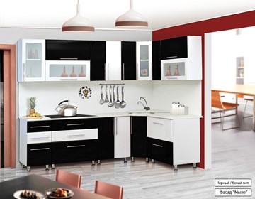 Модульная кухня Мыло 224 2600х1600, цвет Черный/Белый металлик в Махачкале