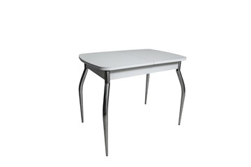 Стеклянный кухонный стол ПГ-02СТ белое/белое/хром фигурные в Махачкале