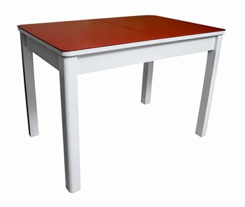 Кухонный стол раскладной Айсберг-01 СТ2, белое ЛДСП/стекло алое/прямые массив белый в Махачкале