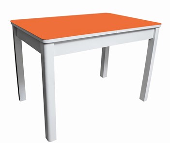 Кухонный раскладной стол Айсберг-01 СТ2, белое ЛДСП/стекло оранжевое/прямые массив белый в Махачкале