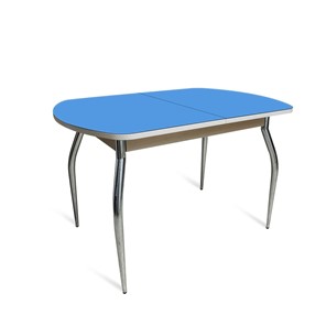 Кухонный стол ПГ-08 СТ2, дуб молочный/синие стекло/35 хром гнутые металл в Махачкале