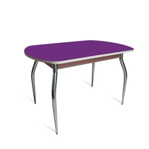 Обеденный раздвижной стол ПГ-02 СТ2, дуб молочный/фиолетовое стекло/35 хром гнутые металл в Махачкале