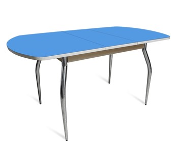Кухонный раскладной стол ПГ-02 СТ2, дуб молочный/синие стекло/35 хром гнутые металл в Махачкале