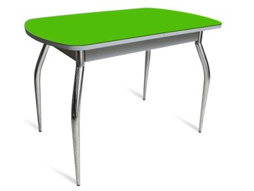 Кухонный стол ПГ-04 СТ белое/зеленое стекло/хром фигурные в Махачкале