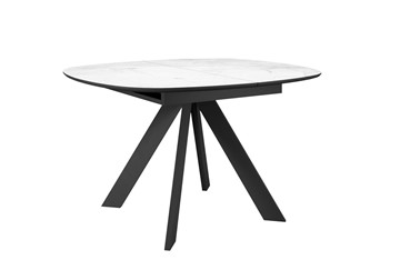 Керамический кухонный стол DikLine BK100 Керамика Белый мрамор/подстолье черное/опоры черные в Махачкале