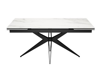 Керамический обеденный стол DikLine KW160 мрамор С41 (керамика белая)/опоры черные в Махачкале