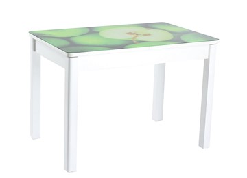 Кухонный стол раскладной Айсберг-02 СТФ, белое лдсп/зеленые яблоки/40 прямые массив белые в Махачкале