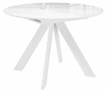 Стол обеденный раскладной раздвижной DikLine SFC110 d1100 стекло Оптивайт Белый мрамор/подстолье белое/опоры белые в Махачкале