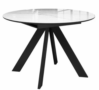 Стеклянный кухонный стол раздвижной  DikLine SFC110 d1100 стекло Оптивайт Белый мрамор/подстолье черное/опоры черные в Махачкале
