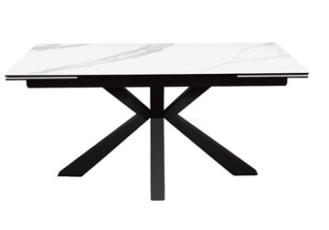 Керамический обеденный стол раздвижной DikLine SFE160 Керамика Белый мрамор/подстолье черное/опоры черные (2 уп.) в Махачкале