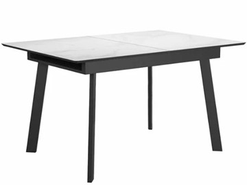 Стеклянный обеденный стол раздвижной DikLine SFH125 стекло Оптивайт Белый мрамор/подстолье черное в Махачкале