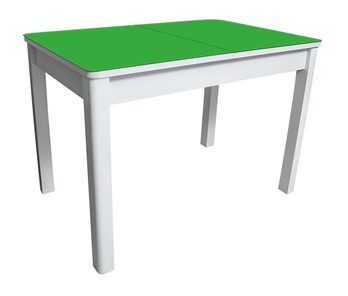 Кухонный обеденный стол Айсберг-05 СТ2, белое ЛДСП/стекло зеленое/прямые массив белый в Махачкале