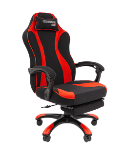 Кресло игровое CHAIRMAN GAME 35 с выдвижной подставкой для ног Ткань  черная / Ткань красная в Махачкале