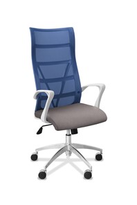 Кресло для руководителя Топ X белый каркас, сетка/ткань TW / синяя/серая в Махачкале