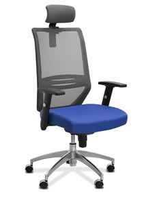 Офисное кресло для персонала Aero с подголовником, сетка/ткань TW / черная/ синяя в Махачкале