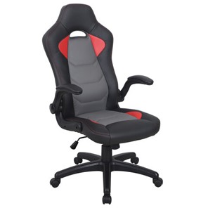 Кресло офисное BRABIX "Skill GM-005", откидные подлокотники, экокожа, черное/красное, 532496 в Махачкале