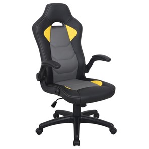 Кресло офисное BRABIX "Skill GM-005", откидные подлокотники, экокожа, черное/желтое, 532494 в Махачкале