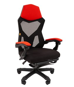 Офисное кресло CHAIRMAN 571 с подставкой для ног , сетчатый акрил / полиэстер черный/красный в Махачкале