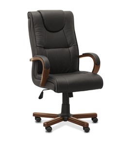 Офисное кресло Империя, натуральная кожа с компаньоном / черная/дерево - орех в Махачкале