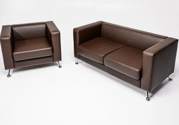 Комплект мебели Альбиони коричневый кожзам  диван 2Д + кресло в Махачкале