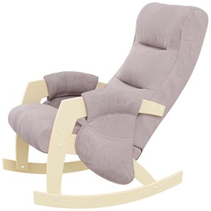 Кресло-качалка ЭЛИТ с карманами Джанни (каркас дуб, сиденье серо-розовое) в Махачкале