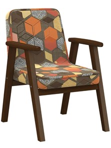 Мягкое кресло Ретро ткань геометрия коричневый, каркас орех в Махачкале