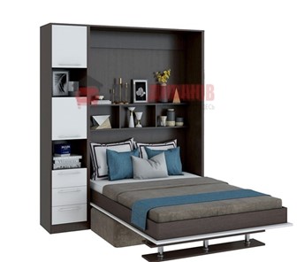 Кровать-шкаф с диваном DetalMaster Бела 1, с полкой ножкой с 1 пеналом, 1600х2000, венге/белый в Махачкале
