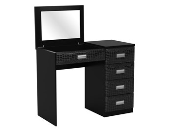 Столик косметический Como/Veda, с зеркалом, 4 ящика, правый, ЛДСП черный/Экокожа кайман черный в Махачкале