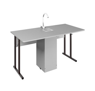 Детский стол 2-местный для кабинета химии Стандарт 5, Пластик Серый/Коричневый в Махачкале