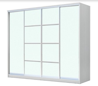 Шкаф 4-х дверный ХИТ 22-24/2-8888, с матовым стеклом, разделительные планки х2, Белый в Махачкале