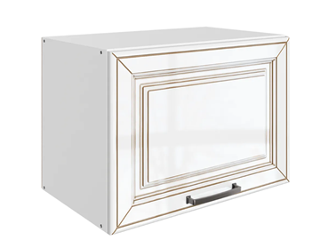 Кухонный навесной шкаф Атланта L500 Н360 (1 дв. гл.) эмаль (белый/белый глянец патина золото) в Махачкале