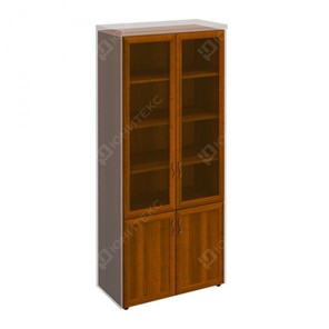 Шкаф для документов со стеклянными дверьми в рамке Мастер, темный орех (90х45х208) МТ 379 в Махачкале