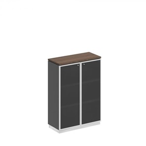 Шкаф для документов средний со стеклянными дверьми в рамке Bravo, дуб гладстоун/антрацит премиум (90х40х124,6) в Махачкале